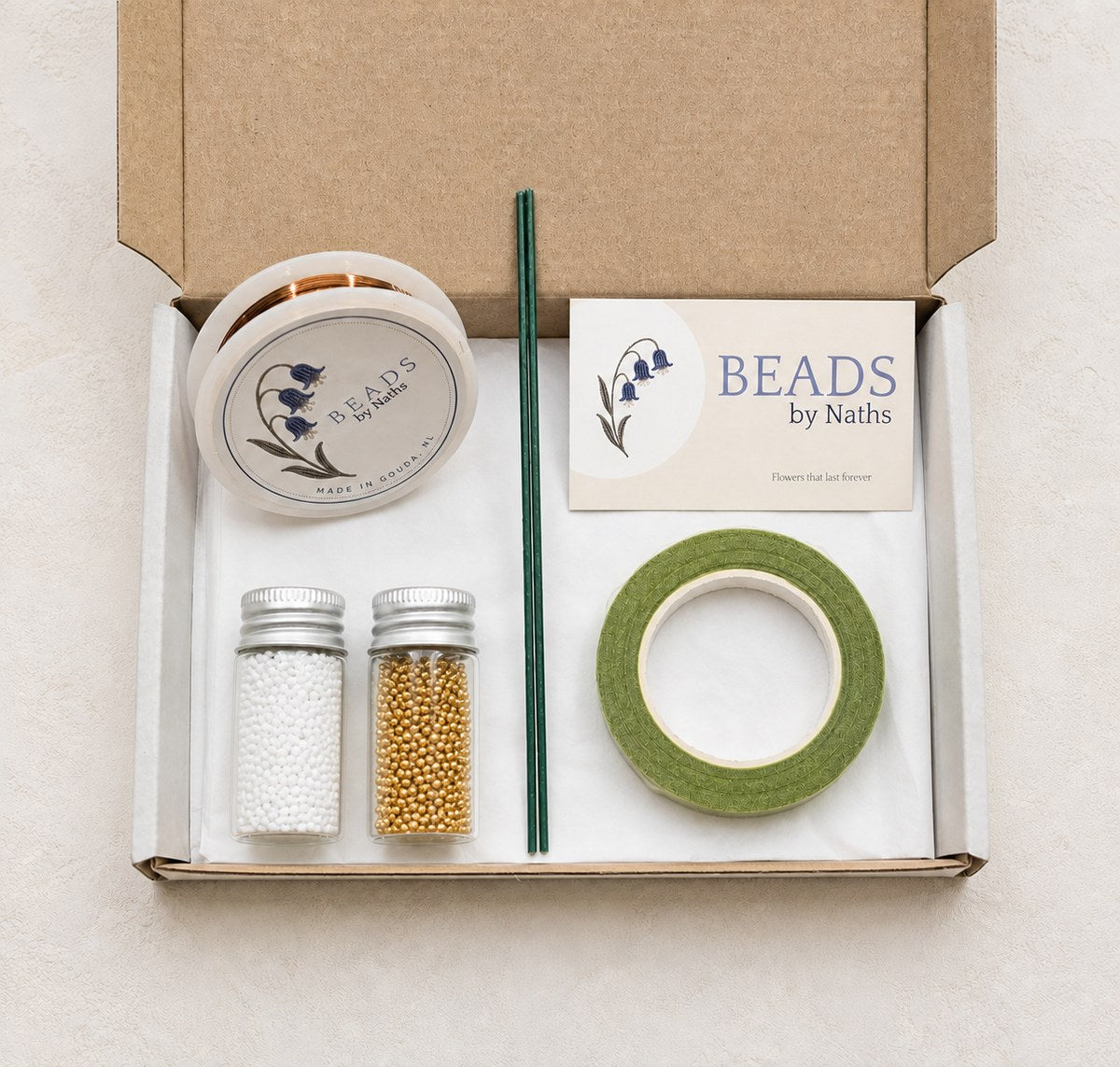 Illustration of the prepared materials inside a flower kit